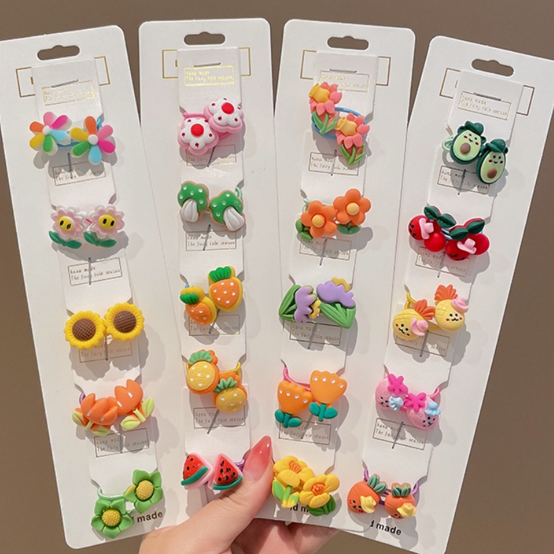 Set 10/20/30 Dây Cột Tóc Co Giãn Họa Tiết Hoạt Hình Dễ Thương Cho Bé
