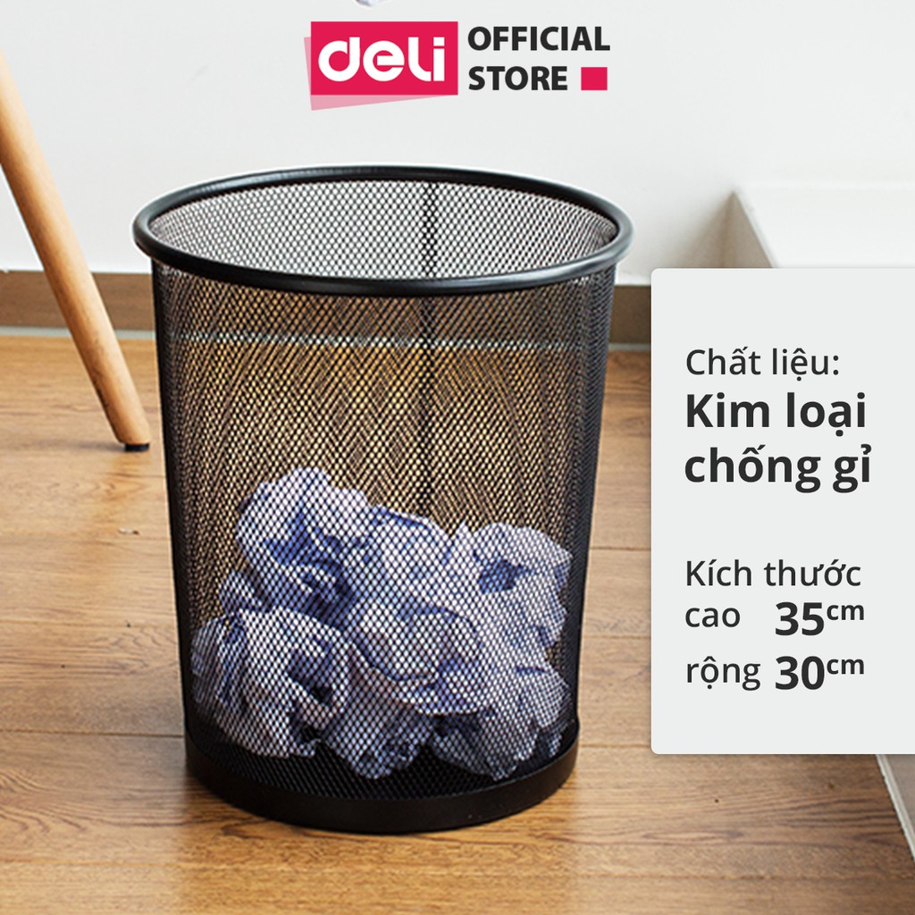 Thùng rác dạng lưới Deli - Thích hợp sử dụng phòng làm việc, ngoài trời, phòng ngủ - Kim loại chống gỉ  - E9189