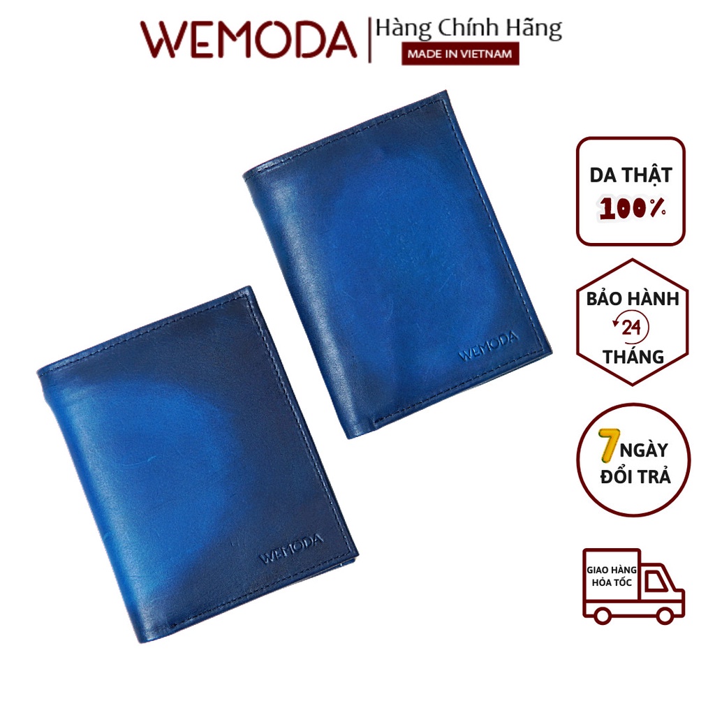 Ví Nam Da Bò WEMODA chuyển màu xanh dương dáng đứng bảo hành 24 tháng