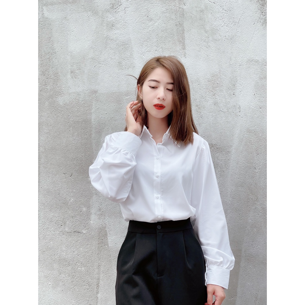 Áo sơ mi nữ đẹp form rộng công sở tay dài phồng 4YOUNG SM01