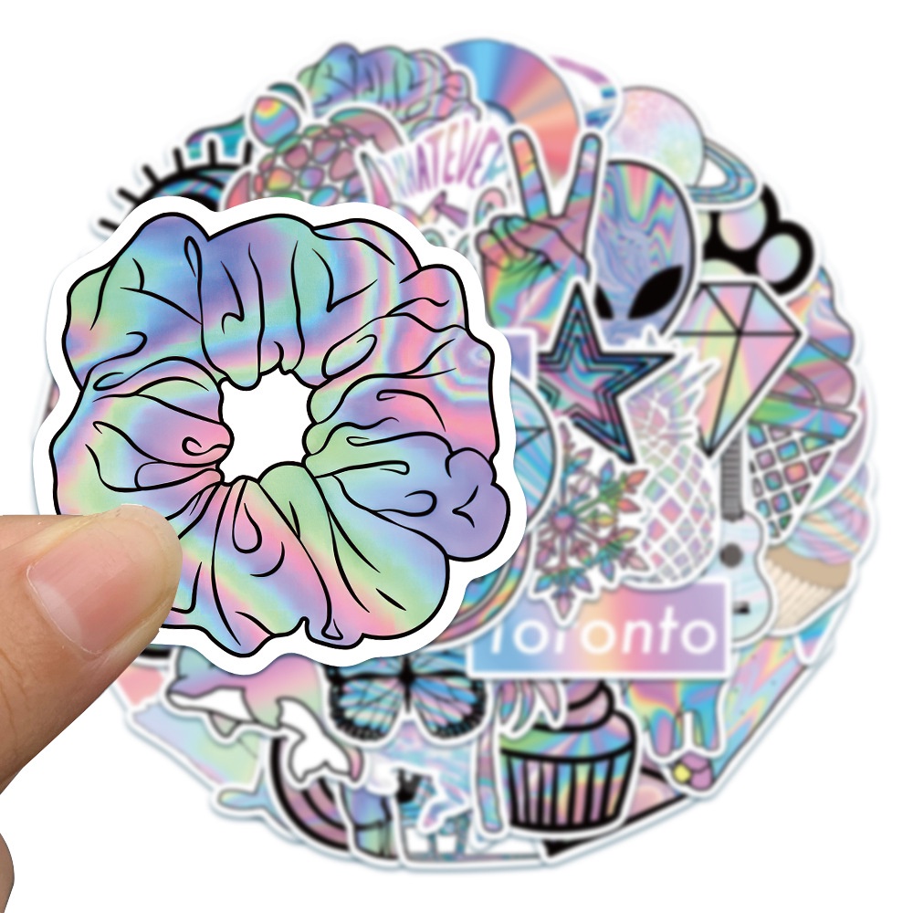 Bộ 50 tấm hình dán Laser chống thấm nước trang trí vali