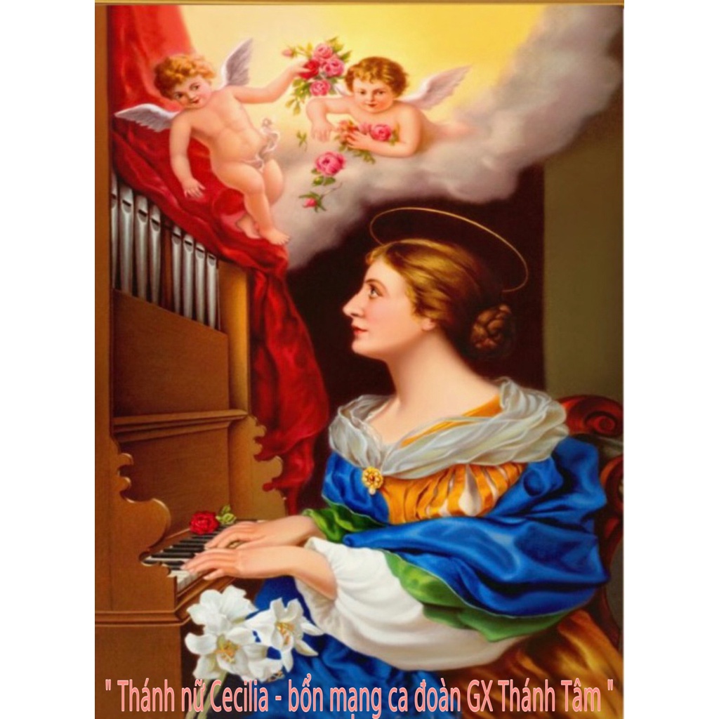 tranh đính đá tự làm bức -THÁNH NỮ CECILIA-bổn mạng ca đoàn cecilia GX thiên ân