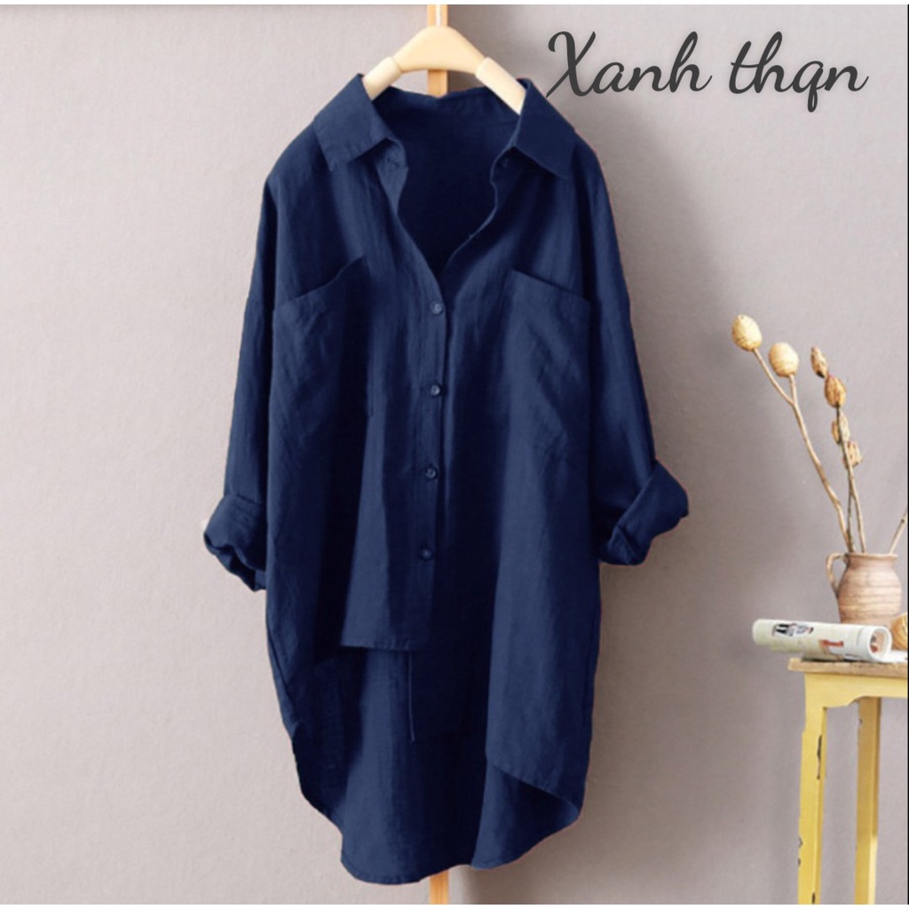 Áo sơ mi nữ dài tay form rộng bigsize Thu Hà chất liệu đũi tơ mềm mát, kiểu trẻ trung phá cách SMH.31