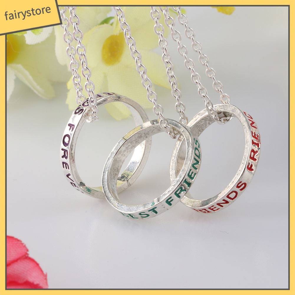Set 3 Dây Chuyền Mặt Nhẫn Khắc Chữ Best Friends Cho Bạn Thân
