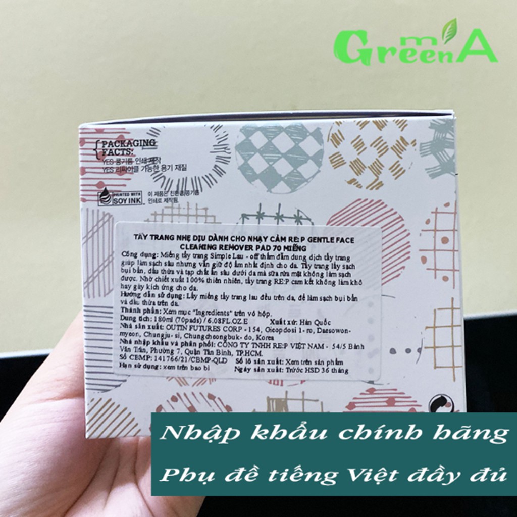 Tẩy Trang RE:P Gentle Face Cleaning Remover Pad Nhẹ Dịu Dành Cho Da Nhạy Cảm 70 Miếng [NHẬP KHẨU CHÍNH HÃNG] | BigBuy360 - bigbuy360.vn
