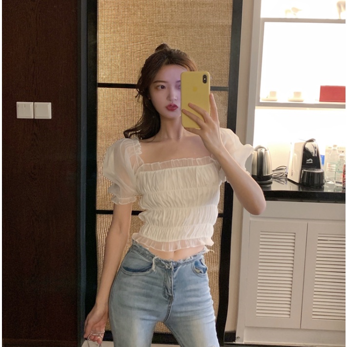 [TANA'S] Áo croptop nhún voan kiếng