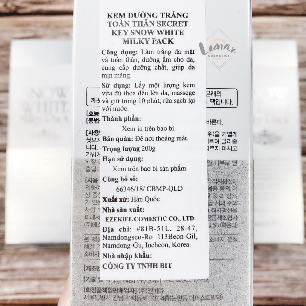 Kem Ủ Dưỡng Sáng Da Toàn Thân Secret Key Snow White Milky Pack 200ml - Make Up Body Snow White | BigBuy360 - bigbuy360.vn