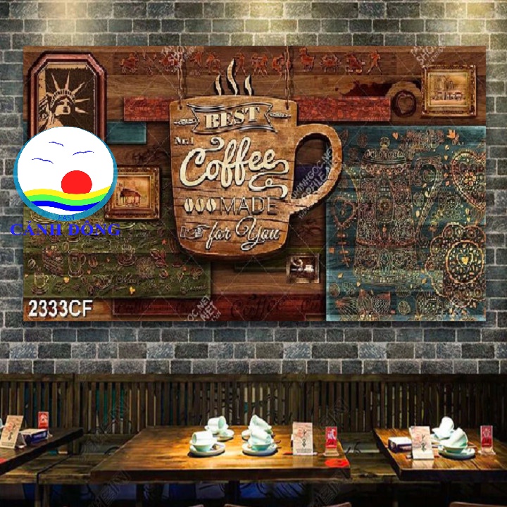 Trang trí quán cà phê coffee đẹp sang trọng Tranh dán tường, kính, gỗ sẵn keo dán dễ - in size theo yêu cầu