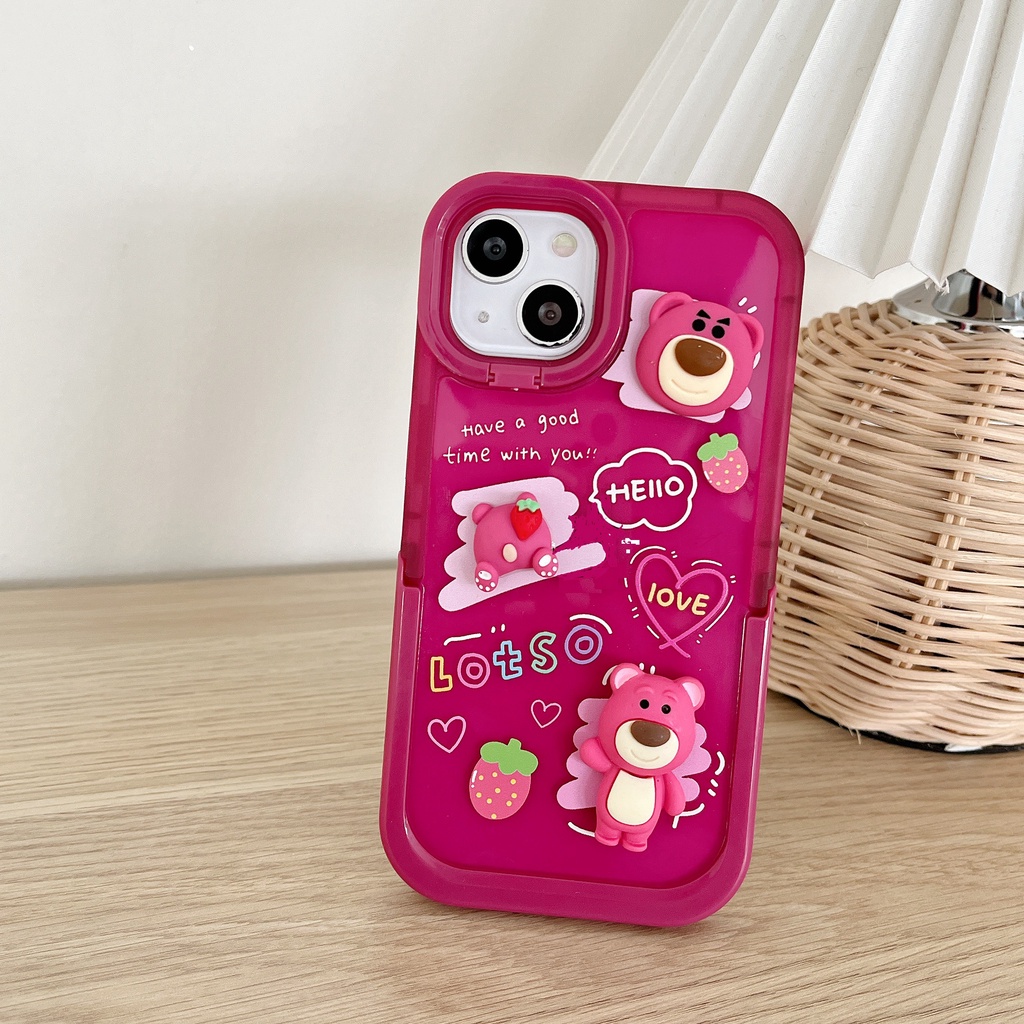 Ốp Điện Thoại Dẻo Họa Tiết Hoạt Hình Chú Gấu &amp; Dâu Tây Dễ Thương Cho Iphone 14 pro max 14 PLUS 13 pro max 12 pro max 11 pro max