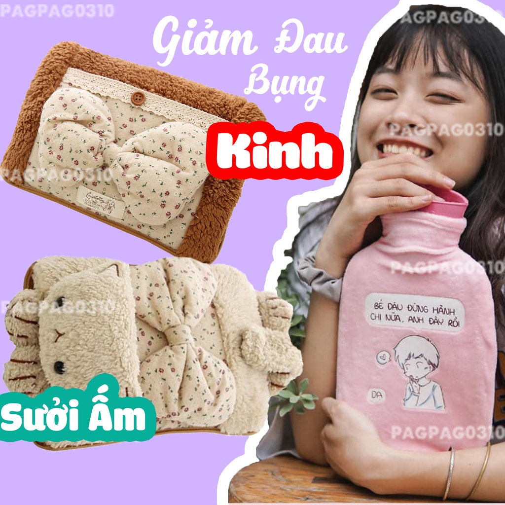 Bộ Túi Sưởi, Túi Chườm Đau Bụng Kinh- Quà Tặng Bạn Gái Và Gia Đình -Chườm Nóng, Lạnh - Sạc Điện Nơ Hoa - An Toàn Cao Cấp