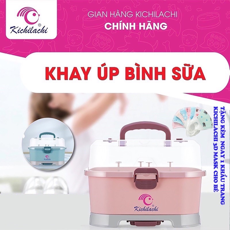 Khay úp bình sữa Kichilachi cao cấp,Giá úp bình sữa có nắp đậy và có khay thoát nước