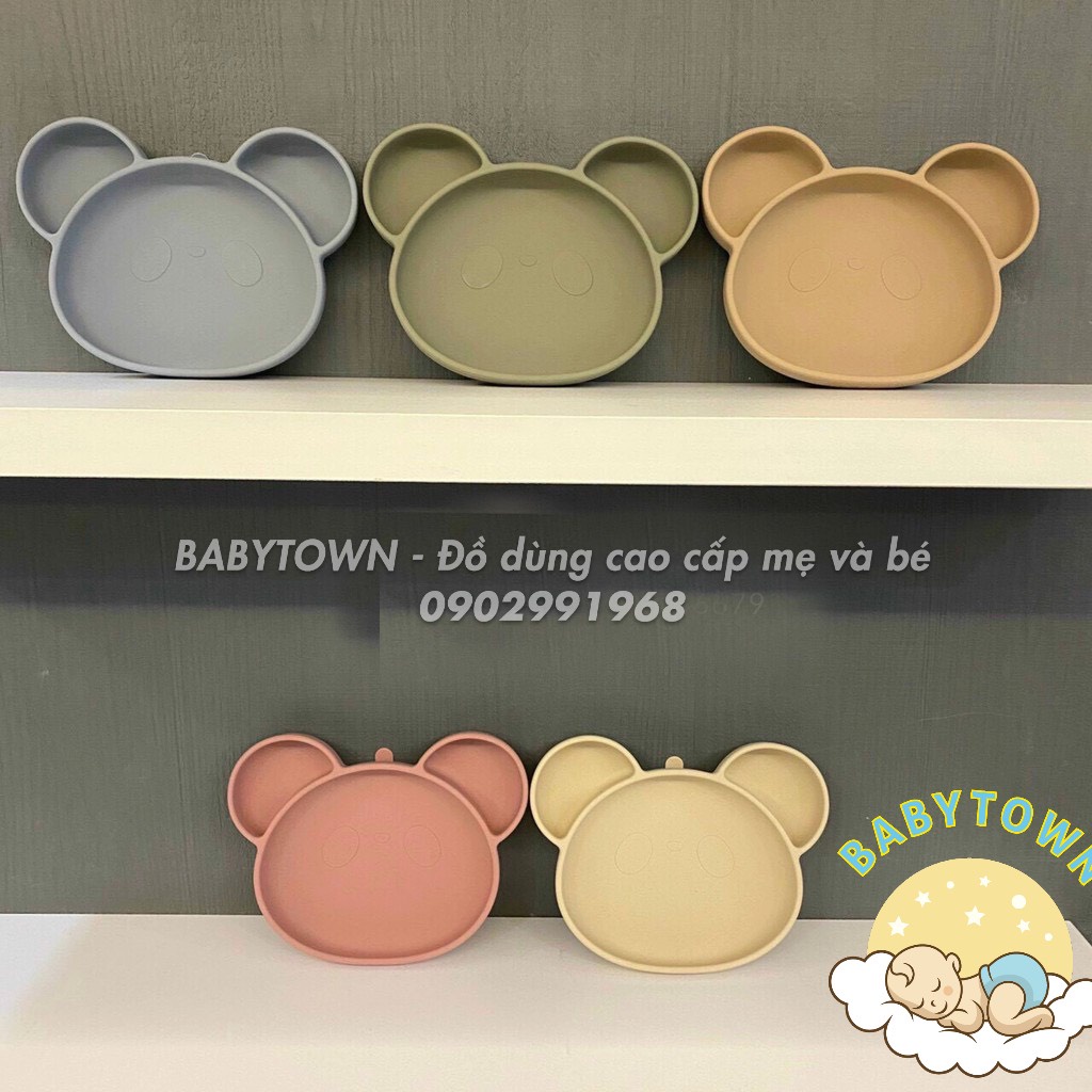 Khay/ Dĩa / Bát / Chén / Set 2 muỗng nĩa ăn dặm silicon chia ngăn cho bé tập ăn dặm hình gấu Bar-Rot