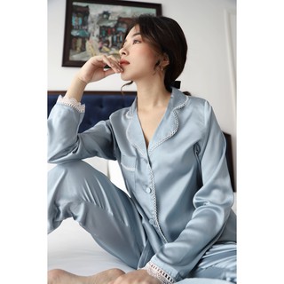 𝗛𝗮̀𝗻𝗴 𝗰𝗵𝗶́𝗻𝗵 𝗵𝗮̃𝗻𝗴 Set Đồ Ngủ Pyjama lụa F1 ren dài 6 màu cao cấp - ON WORKSHOP