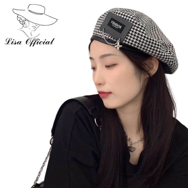 Mũ Beret  Lisa Official  Nón Beret in họa sĩ phối dây xích kim loại phong cách Pháp cho nữ - SV-3