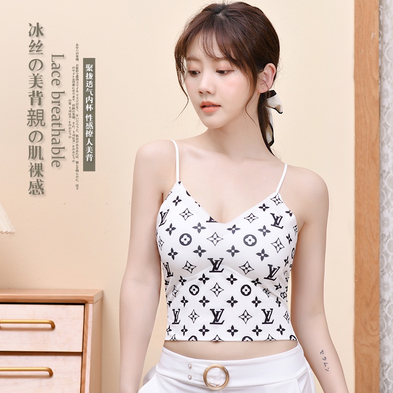 Sq3 INS Áo Lót Lụa Băng In Chữ Có Đệm Ngực Quấn Ngực Thể Thao Chống Chói Hở Lưng Cho Nữ