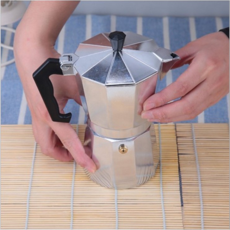 COMBO ẤM PHA CAFE KIỂU Ý 150ml 3 tách, bình pha cà phê moka pot express kèm bếp điện S.T