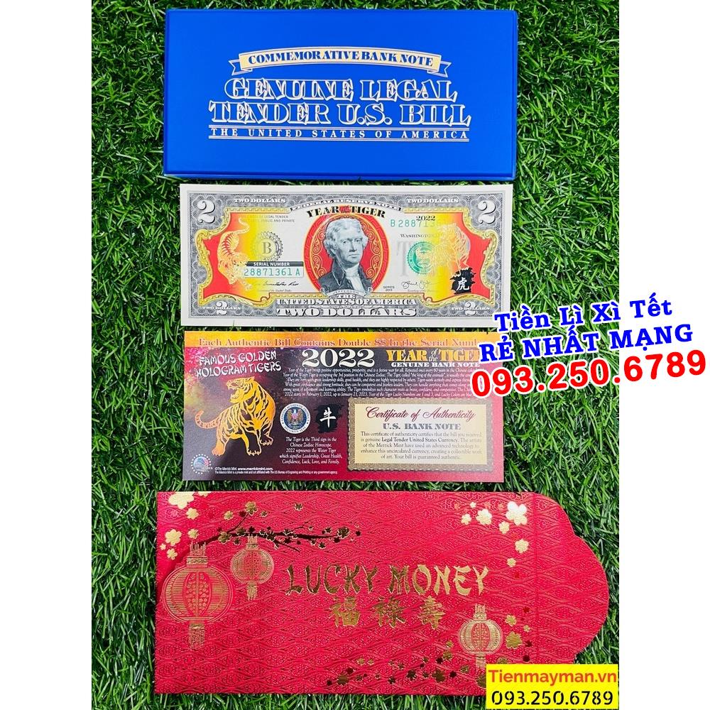Tờ 2 Usd Mạ Vàng Hình Con Cọp 2022 Mỹ, Tiền Lì Xì Hình Con Cọp - Quà Tết 2022