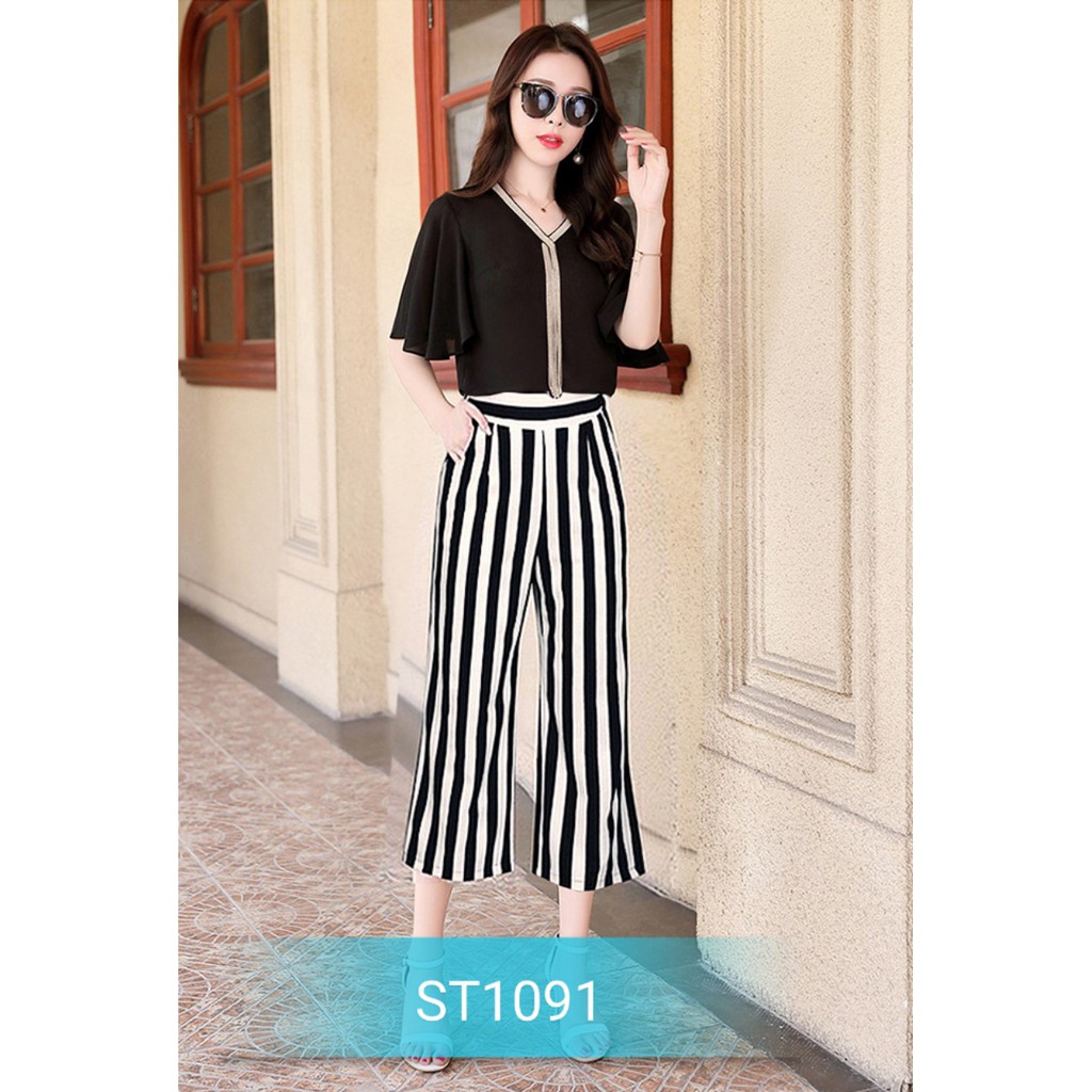 S ST1091 Jumsuit đồ bay dài ống suông lửng tay cánh tiên phối dây bạch kim xinh xắn FREE