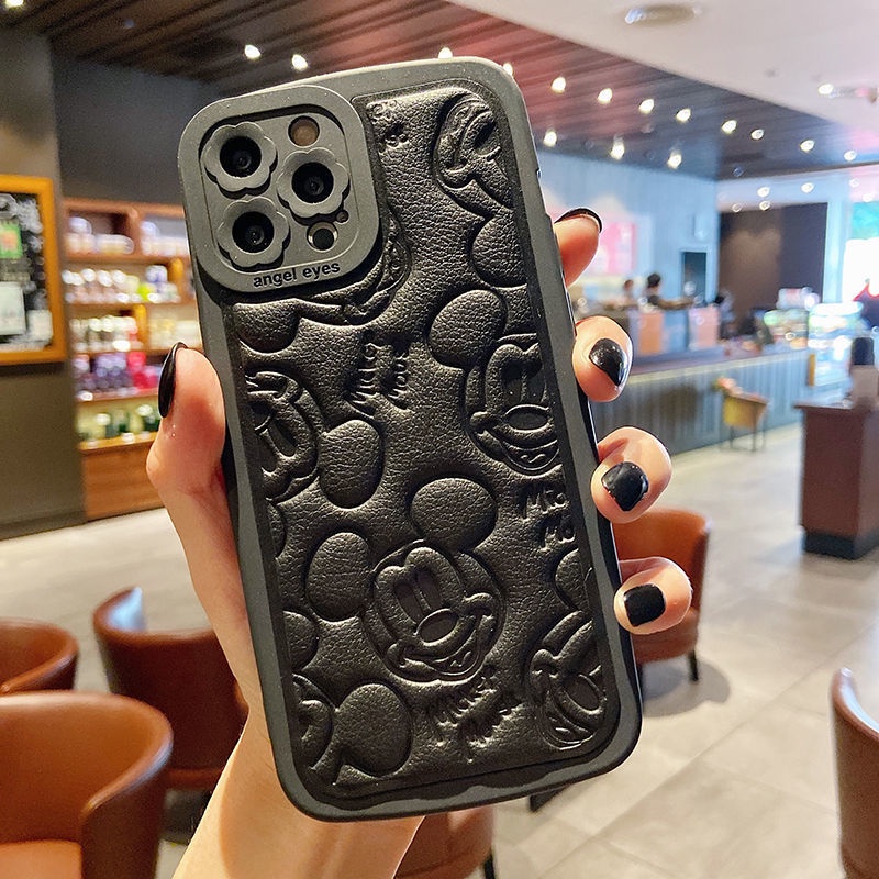 Ốp điện thoại da in hình chuột nổi thích hợp cho IPhone 12 13 11 Pro Max X Xs Max Xr 7 8 Plus