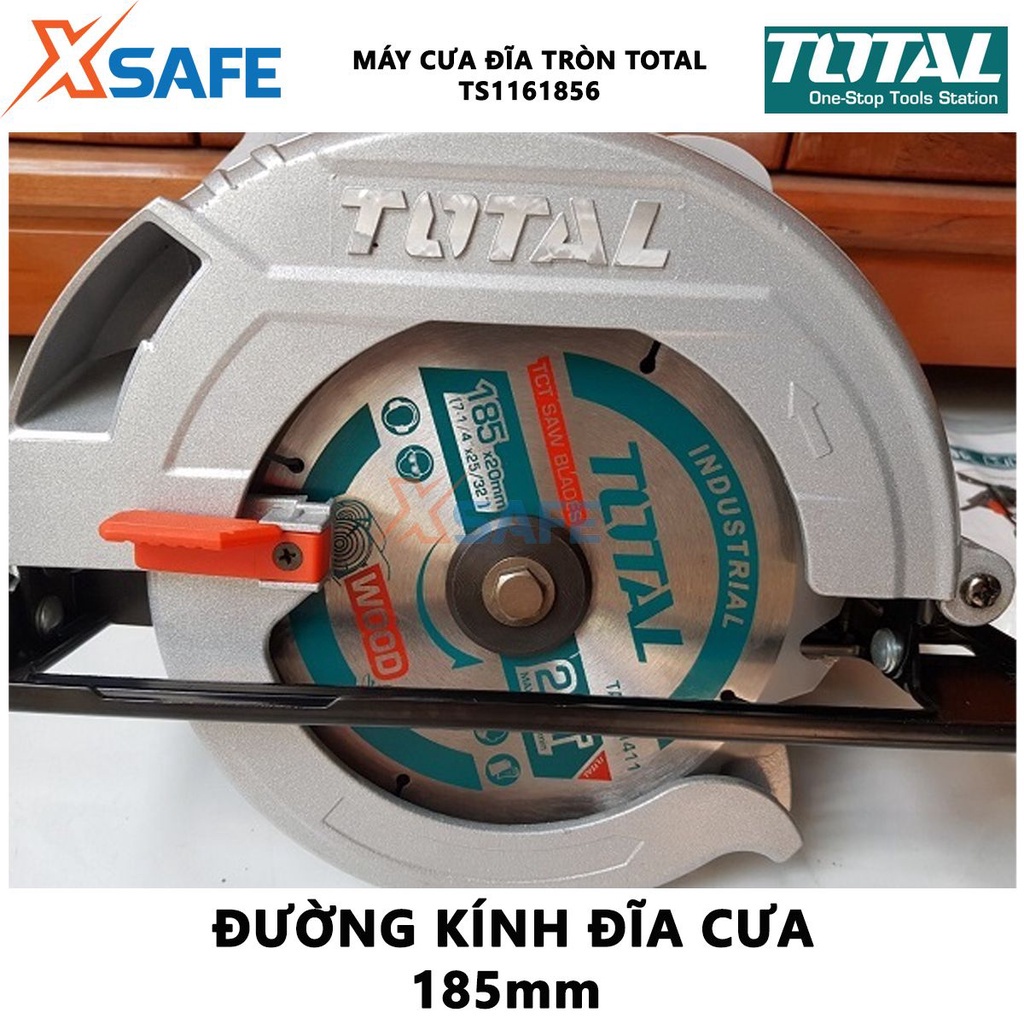 Máy cưa đĩa tròn TOTAL TS1161856 công suất 1600W, tốc độ không tải 5000 rpm, đường kính lưỡi cưa 185mm - chính hãng