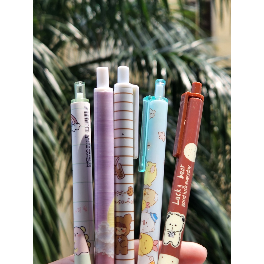 SET 5 BÚT MỰC GEL ĐEN HOẠT HÌNH NGÒI 0.5mm