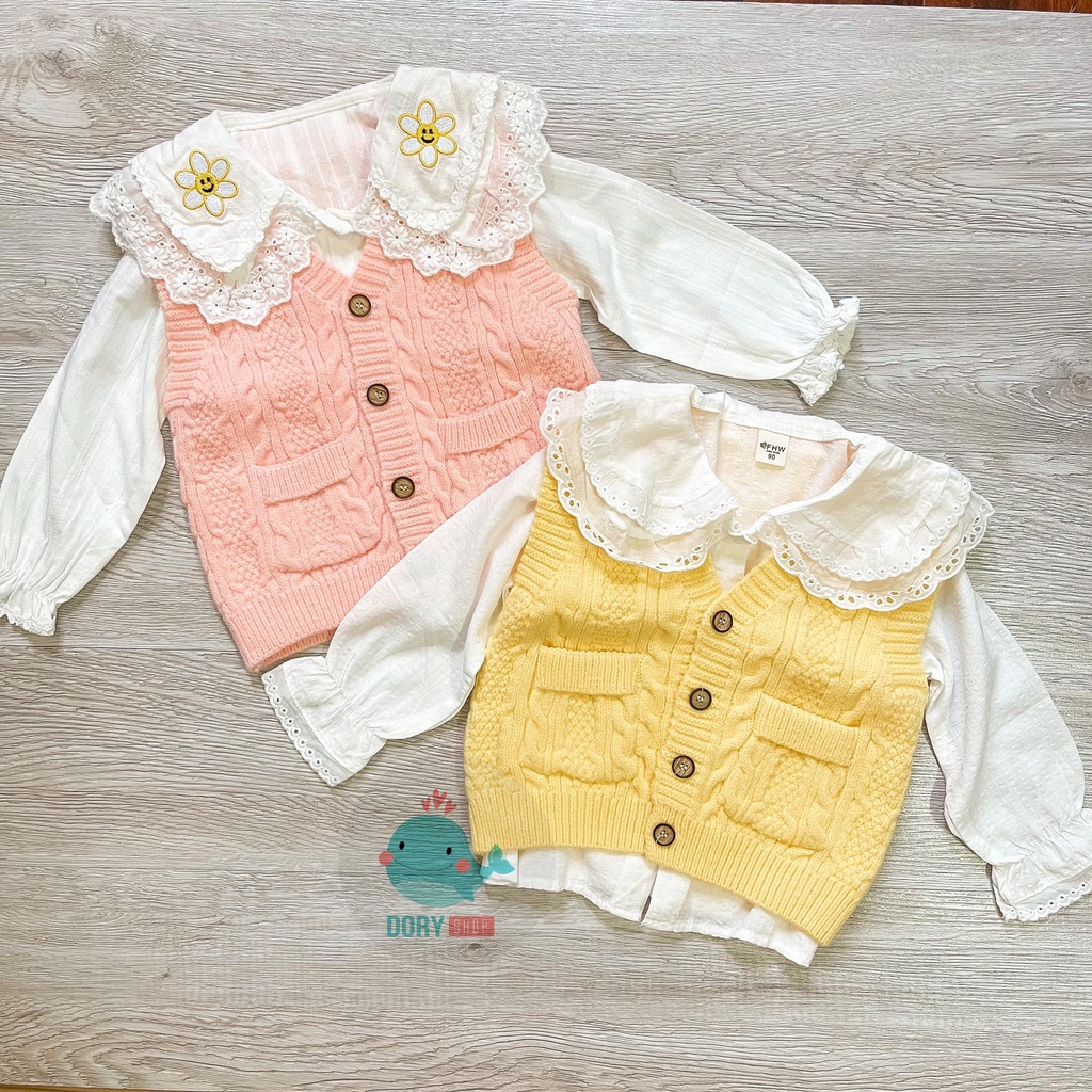 Áo sơ mi trắng dài tay cổ sen sơ mi cổ bèo thêu hoa cho bé gái chất thô mềm