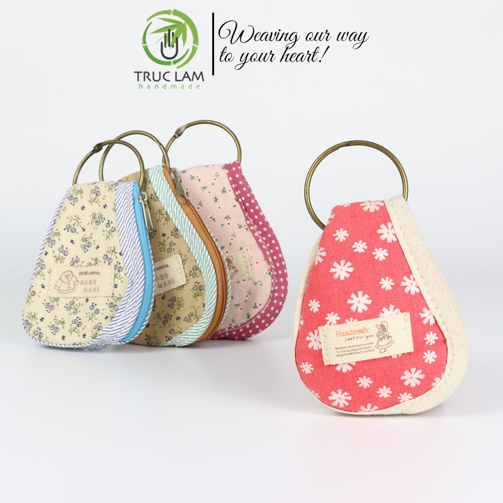 Ví Xu Mini Ví Cầm Tay Móc Chìa Khóa Vải Cotton Dáng Bầu Họa Tiết Hoa Vintage - Trúc Lâm Handmade