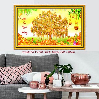 Tranh đính đá - cây tiền vàng phát tài thịnh vượng - tranh đá vs120