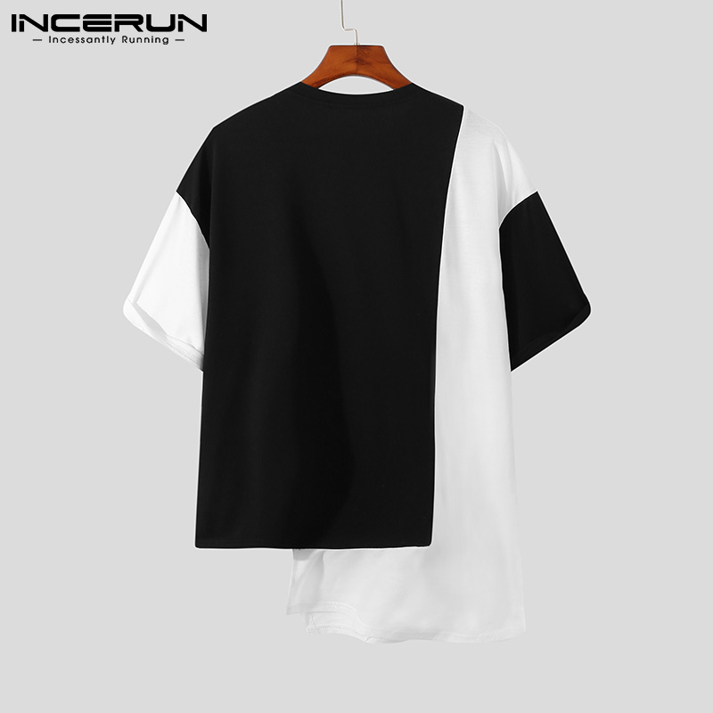 Áo thun nam INCERUN tay ngắn thiết kế giả 2 áo đắp vải độc đáo