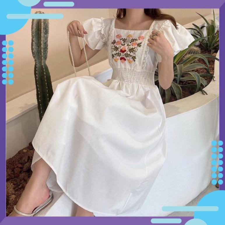 Đầm Trắng Form Dài Thêu Ngực Tay Cánh Tiên SD301 (Được kiểm tra hàng)