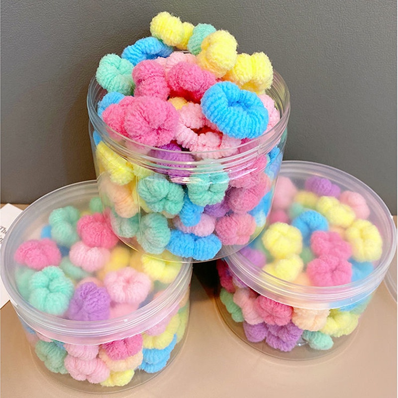Set 100 Dây Buộc Tóc Cao Su Co Giãn Hình Bông Hoa Màu Kẹo Dễ Thương