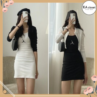 🆕 set váy 2 dây KA Closet chất thun co dãn 4 chiều hàng dầy đẹp, gồm áo khoác và váy, hàng đẹp