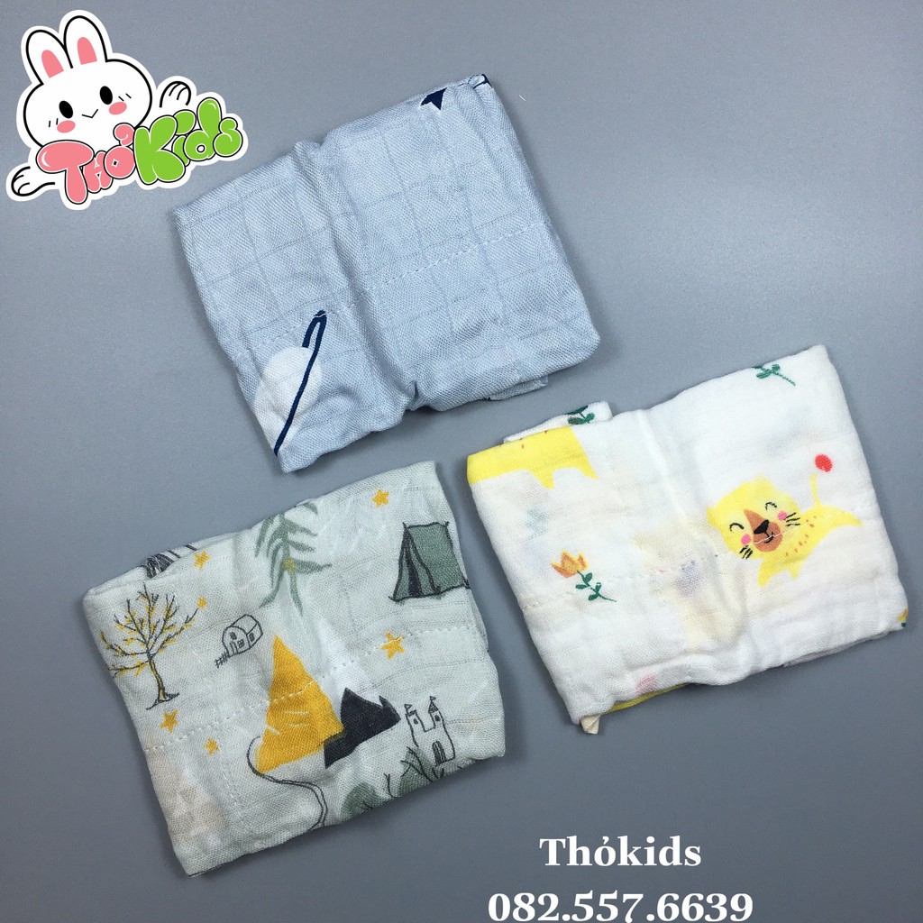 Set 3 Khăn Sữa Sợi Tre  Muslin Tree In Hình Hoạ Tiết Dễ Thương