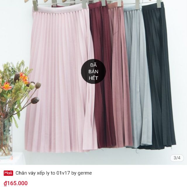 Chân váy xếp ly có nhũ hàng thiết kế germe màu hồng đỗ new tag