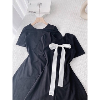 ĐẦM MAXI ĐEN DÂY NƠ LƯNG TRẮNG