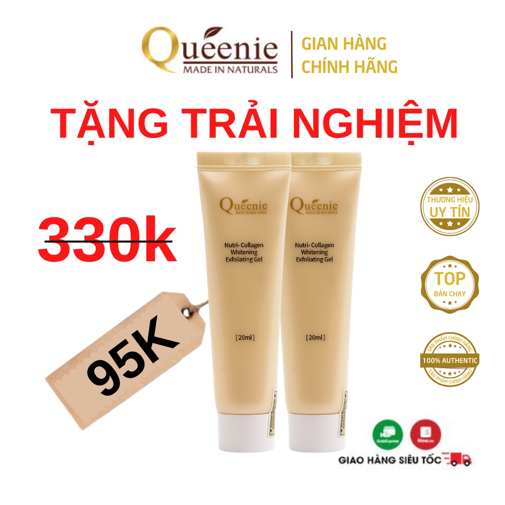 Bộ Đôi Gel Tẩy Tế Bào Chết Dưỡng Trắng Da Queenie Bổ Sung Collagen 20ml [SP Trải Nghiệm]