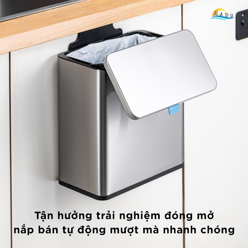 Thùng rác treo tủ bếp có nắp đậy thông minh có ruột để túi rác khử mùi than hoạt tính an toàn kháng khuẩn HADU