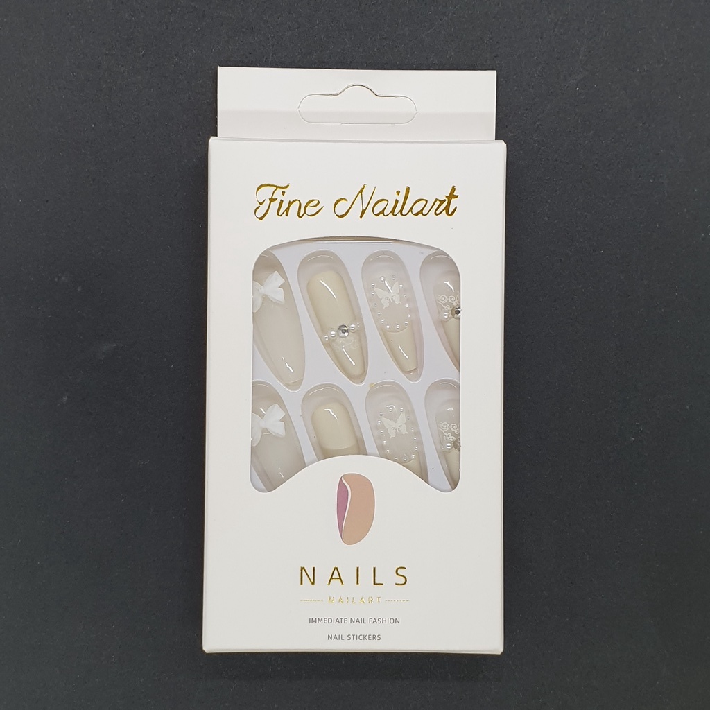 Móng tay giả trắng đính nơ sang trọng  💖 SẴN KEO DÁN 💖