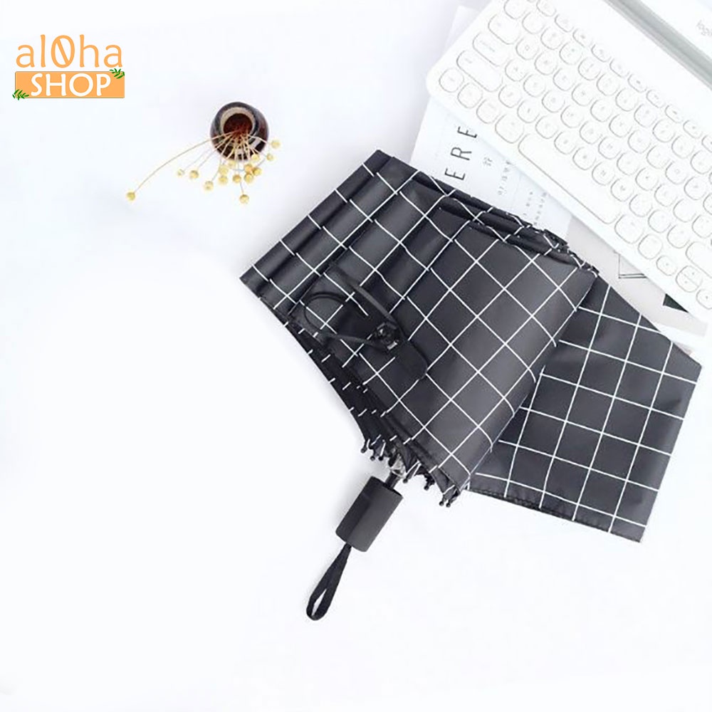 Ô dù gấp gọn hình kẻ caro chống tia UV, chống mưa, chống nắng - al0ha Shop