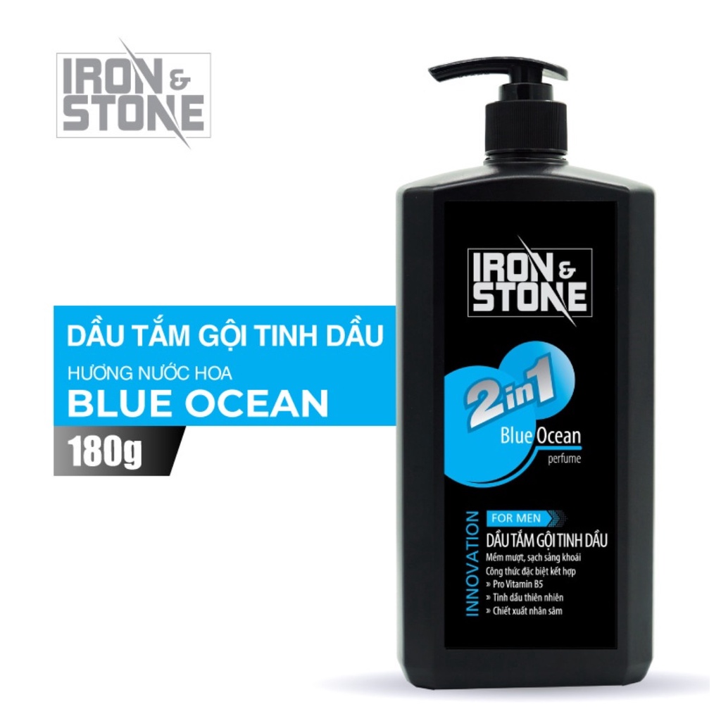 Sữa tắm gội tinh dầu 2in1 Iron&amp;Stone Innovation hương Blue Ocean dung tích 180ml