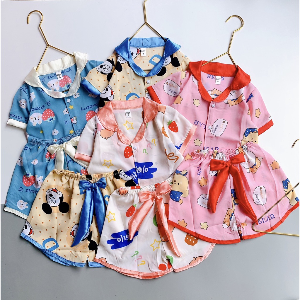 SALE BỘ PIJAMA CỘC SATIN MỀM MỊN BÉ GÁI SIZE 15-25KG