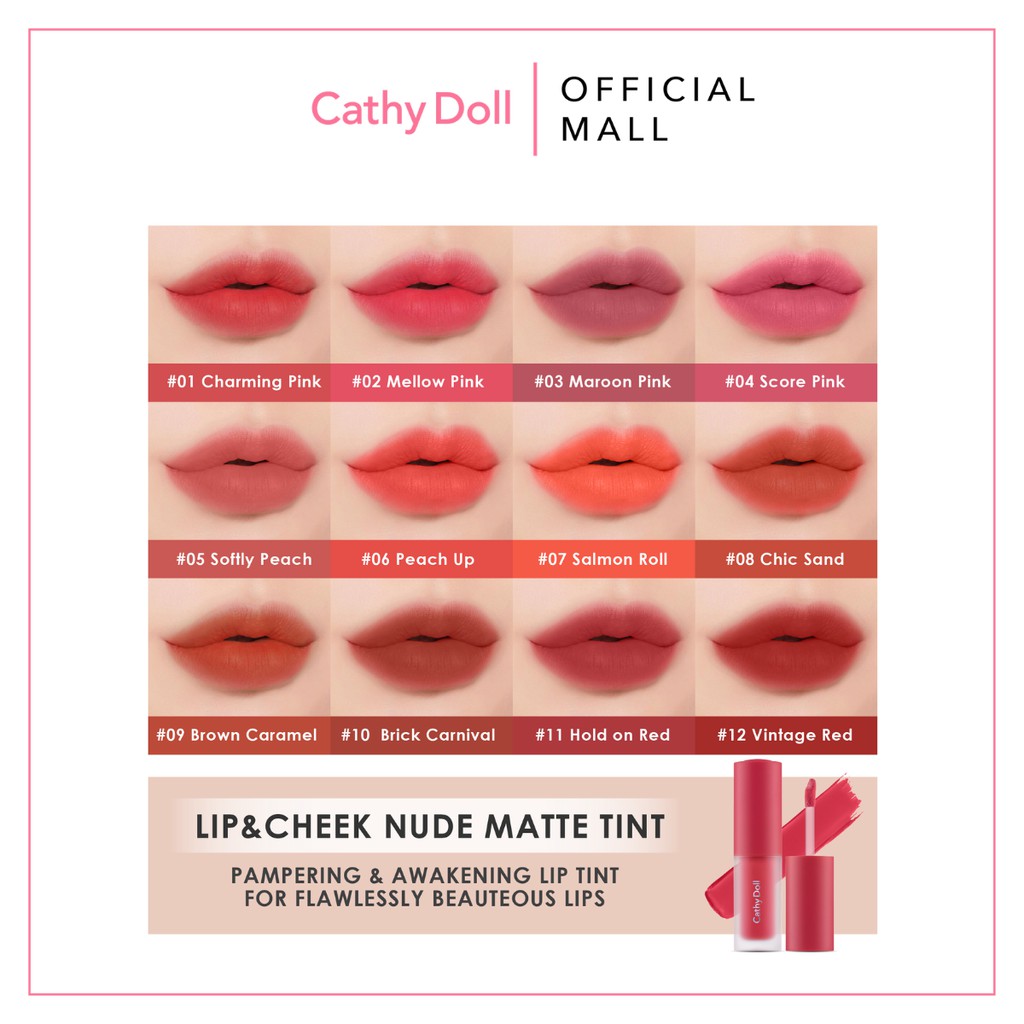 Son kem và má hồng Cathy Doll Lip &amp; Cheek Nude Matte Tint 3.5g