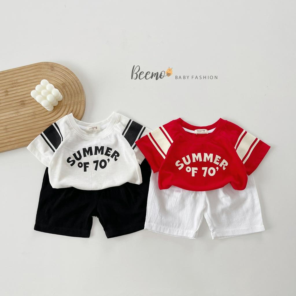 Set bộ quần áo bé trai Beemo cộc tay in chữ Summer mặc hè vải áo cotton quần đũi co giãn, thoáng mát 1 - 7 tuổi 23285B