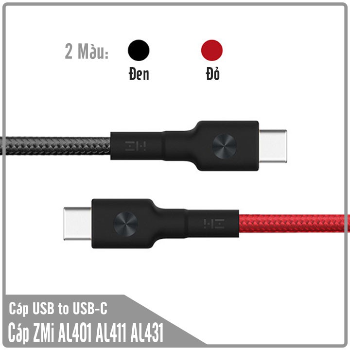 Cáp Type-C ZMi dây dù bọc Kevlar siêu bền AL411 (30cm) / AL401 (100cm) / AL431 (200cm)