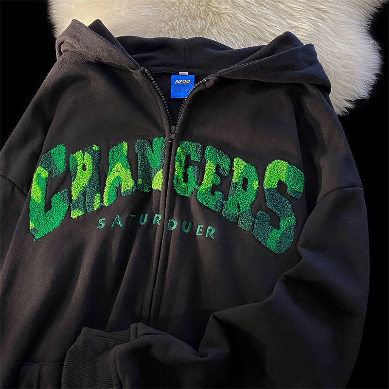 Áo Hoodie Màu Xanh Lá Cây Phong Cách Retro Mỹ Thời Trang Xuân Thu