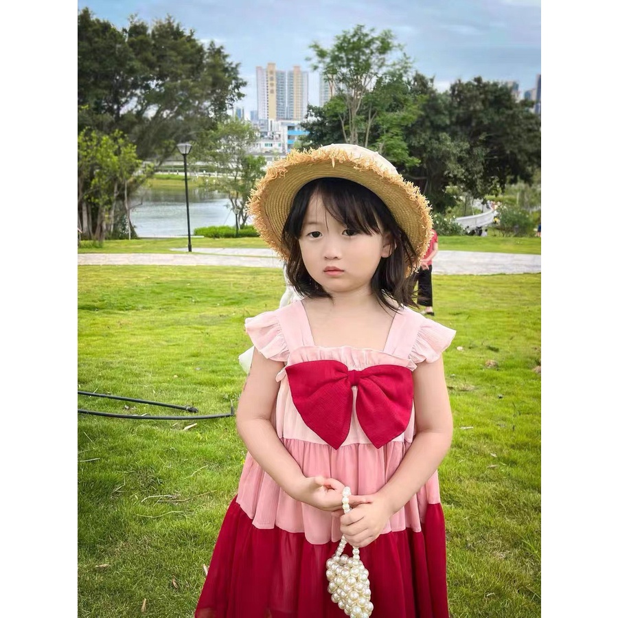 Váy voan tầng nơ đỏ bé gái