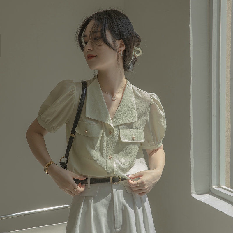 Áo Sơ Mi Nữ Tay Ngắn Mùa Hè Mới Màu Xanh