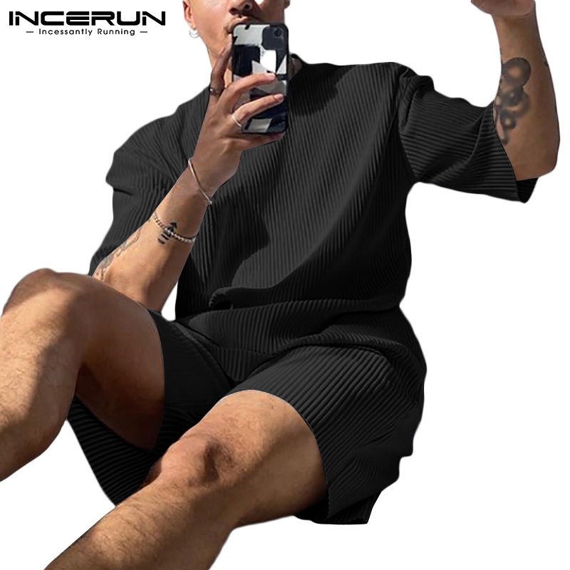 Bộ đồ INCERUN gồm áo tay ngắn và quần short dáng rộng thời trang dành cho nam