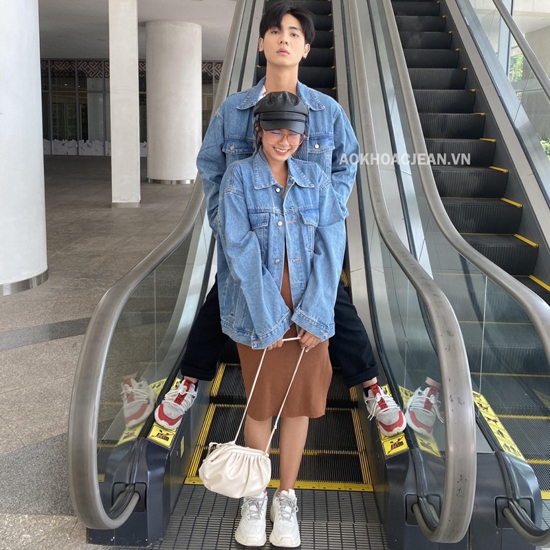 Áo Khoác Jean Cặp đôi form rộng unisex Xanh Vintage dành cho nam nữ , áo có 6 túi và túi trong