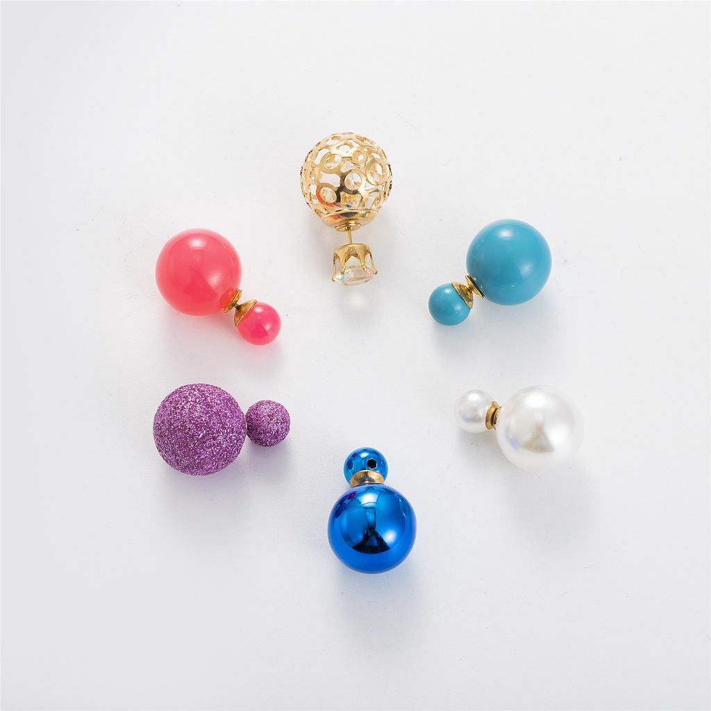 1 Đôi Bông Tai Hình Cầu 15mm Thiết Kế Đơn Giản Dễ Thương